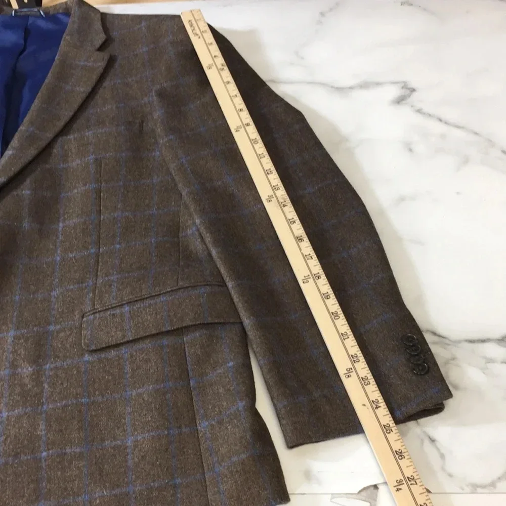 Tommy Hilfiger Brown Blue Check Sport Coat‎ Wool Blazer Mens 44 Two Button Front